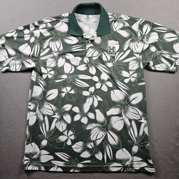 Hawaii Rainbow Warriors Polo Shirt Floral Print Green XL Tall Tropical - Picture 1 of 6